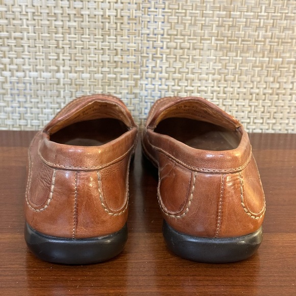 🌟HP🌟Johnson & Murphy Cognac Tan Leather Tidwell Woven Loafers 9M Brazil - Picture 10 of 13